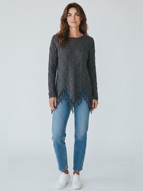 Islefield Fringe Bottom Cashmere Sweater // Gray // Small